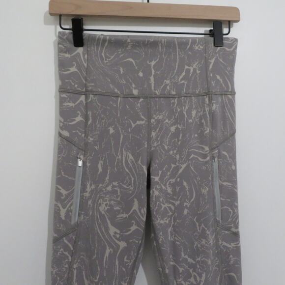 Athleta  Womens Sz S Gray Cream Marbled High Waisted Leggings Athletic Wear - Picture 3 of 4